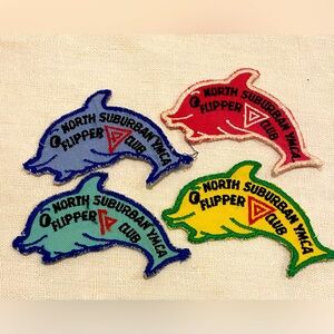 Vintage 4 YMCA swimming dolphin patches - sewing / mixed media
